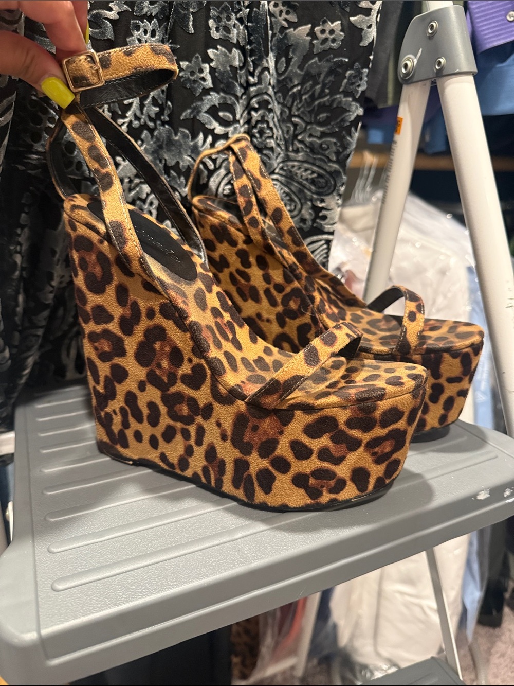 Leopard Print Platform Wedge Sandals
